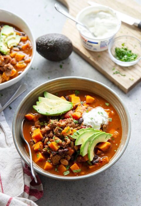 1 Delicious Chicken Chili with Sweet Potatoes.